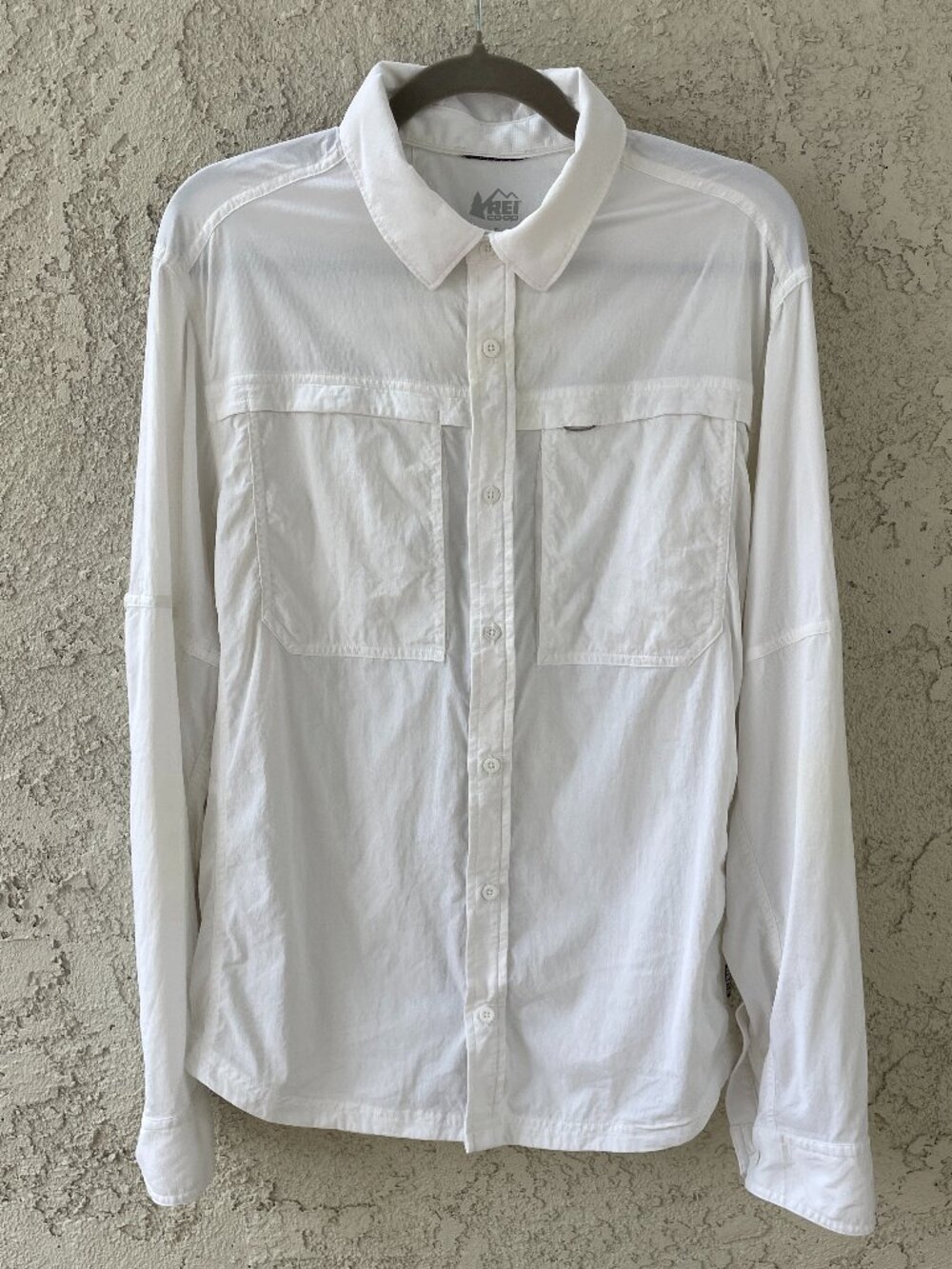 REI Co-op Mens White Long Sleeve Hiking Sun Shirt Button Down Outdoor Size Small